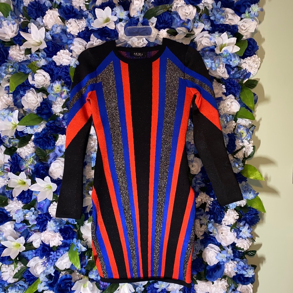 AKIRA Multi-Colored Bandage Mini Dress